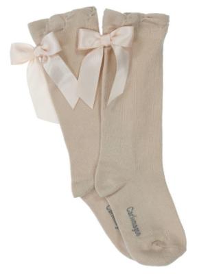 Picture of Carlomagno Socks Satin Bow Knee High - Beige