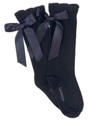 Picture of Carlomagno Socks Satin Bow Knee High - Navy