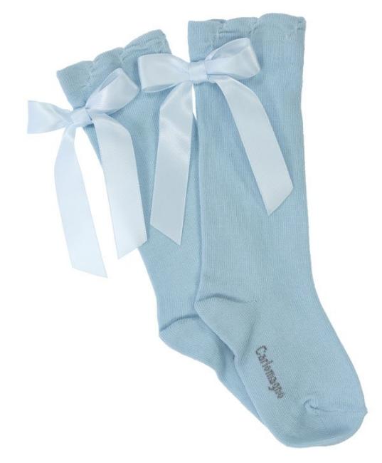 Picture of Carlomagno Socks Satin Bow Knee High - Pale Blue