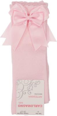 Picture of Carlomagno Socks Double Satin Bow Knee High - Rose Pink