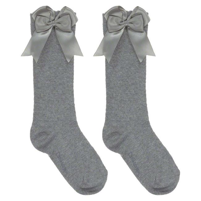 Picture of Carlomagno Socks Double Satin Bow Knee High - Light Grey