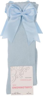 Picture of Carlomagno Socks Double Satin Bow Knee High - Sky Blue