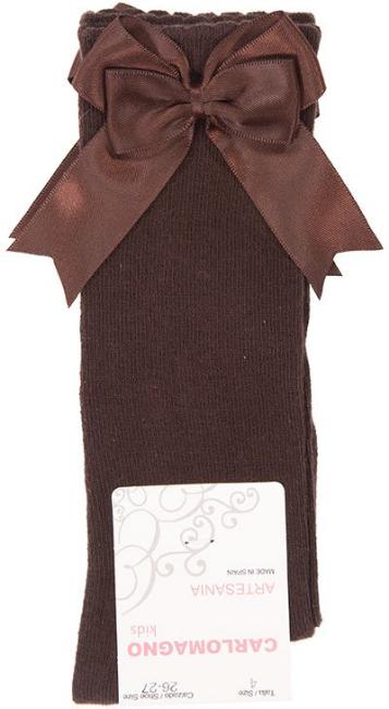 Picture of Carlomagno Socks Double Satin Bow Knee High - Brown