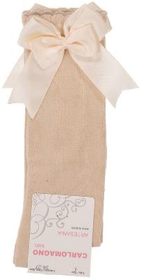 Picture of Carlomagno Socks Double Satin Bow Knee High - Beige