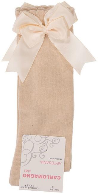 Picture of Carlomagno Socks Double Satin Bow Knee High - Beige