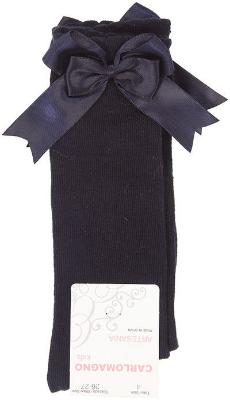 Picture of Carlomagno Socks Double Satin Bow Knee High - Navy