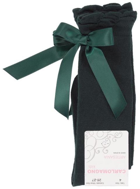 Picture of Carlomagno Socks Satin Bow Knee High - Dark Green