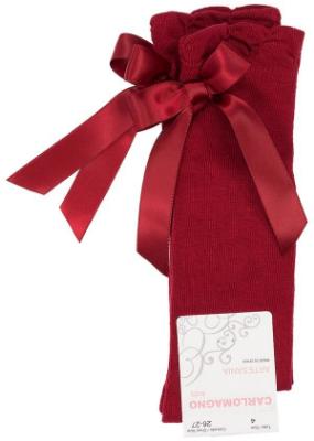 Picture of Carlomagno Socks Satin Bow Knee High - Wine