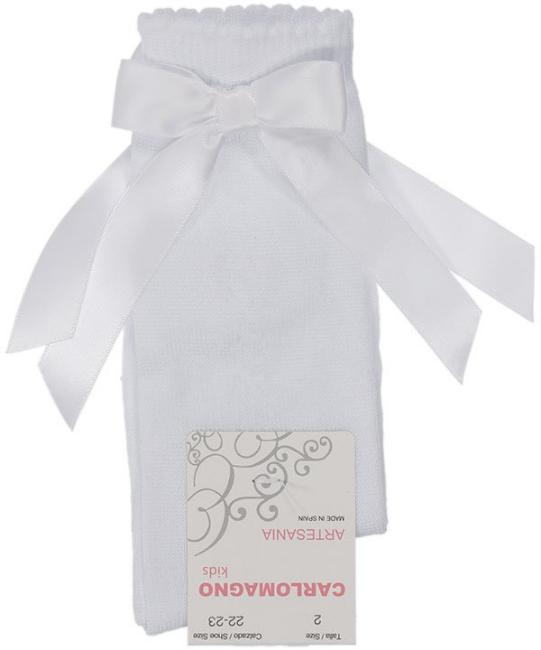 Picture of Carlomagno Socks Panel Knee Sock Side Bow - White