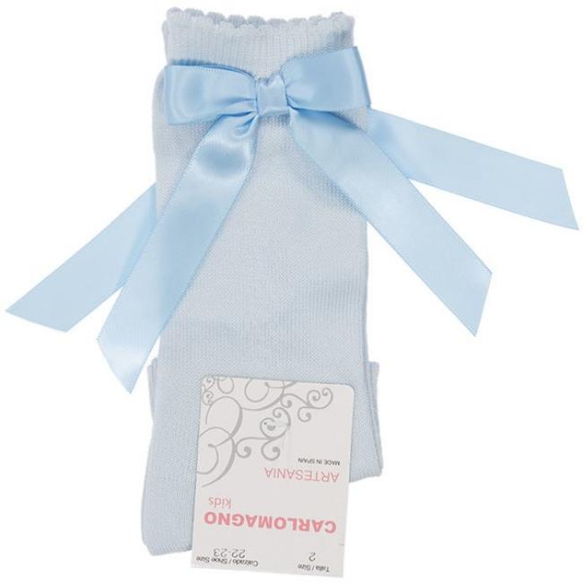 Picture of Carlomagno Socks Panel Knee Sock Side Bow - Pale Blue