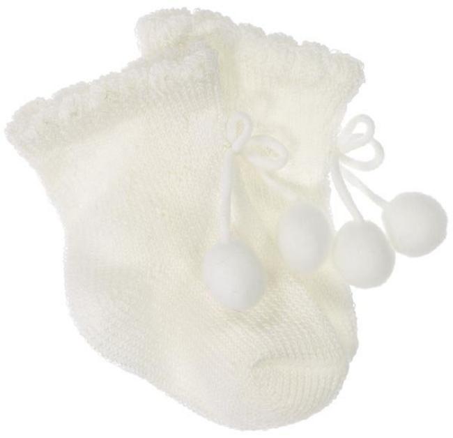 Picture of Carlomagno Socks Newborn Pom Pom Ankle Socks - Cream