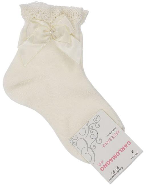 Picture of Carlomagno Socks Ankle Sock With Frill & Bow - Cream