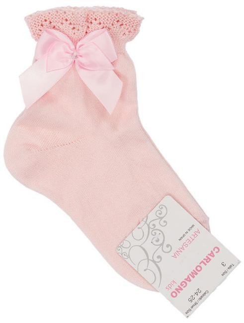 Picture of Carlomagno Socks Ankle Sock With Frill & Bow - Rosa