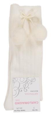 Picture of Carlomagno Socks Big Pom Pom Knee Sock - Cream