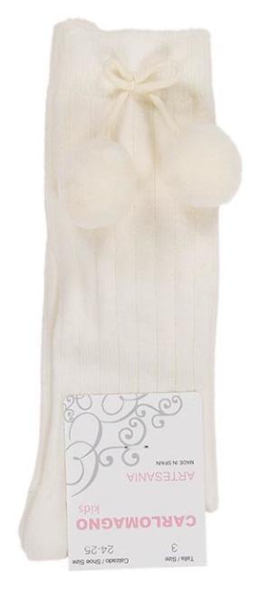 Picture of Carlomagno Socks Big Pom Pom Knee Sock - Cream