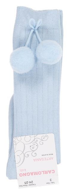 Picture of Carlomagno Socks Big Pom Pom Knee Sock - Celeste Blue