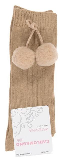 Picture of Carlomagno Socks Big Pom Pom Knee Sock - Camel