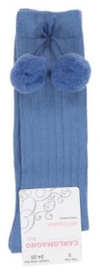 Picture of Carlomagno Socks Big Pom Pom Knee Sock - Royal Blue