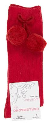 Picture of Carlomagno Socks Big Pom Pom Knee Sock - Red