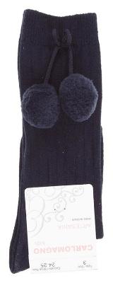 Picture of Carlomagno Socks Big Pom Pom Knee Sock - Navy Blue