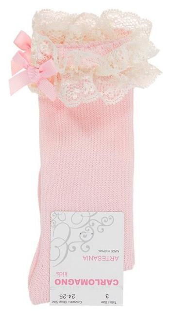 Picture of Carlomagno Socks Knee High With Lace Ruffle & Bow - Pink