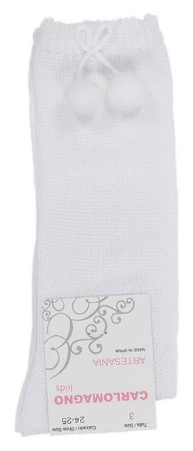 Picture of Carlomagno Socks Small Pom Pom Silky Knit Knee - White