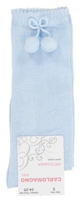 Picture of Carlomagno Socks Small Pom Pom Silky Knit Knee - Celeste