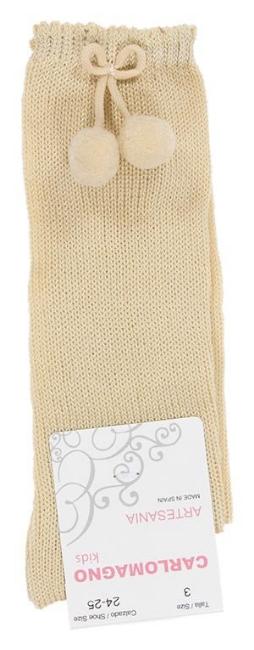 Picture of Carlomagno Socks Small Pom Pom Silky Knit Knee - Toast