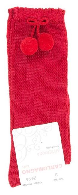 Picture of Carlomagno Socks Small Pom Pom Silky Knit Knee - Red