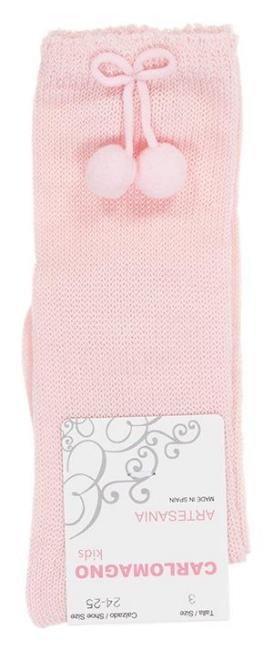 Picture of Carlomagno Socks Small Pom Pom Silky Knit Knee - Rosa Pink