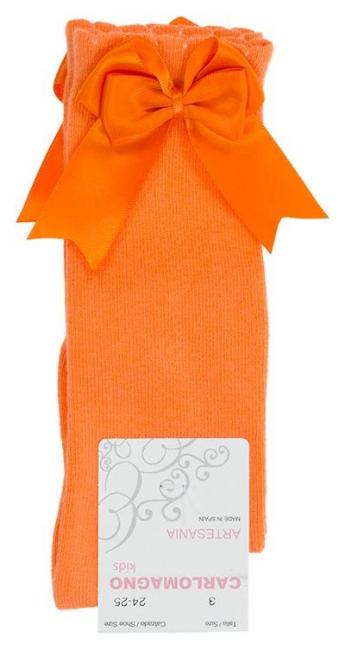 Picture of Carlomagno Socks Double Satin Bow Knee High - Neon Orange