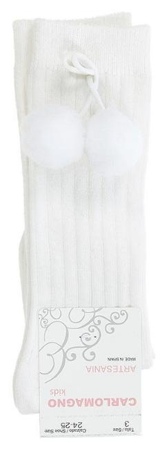 Picture of Carlomagno Socks Big Pom Pom Knee Sock - White
