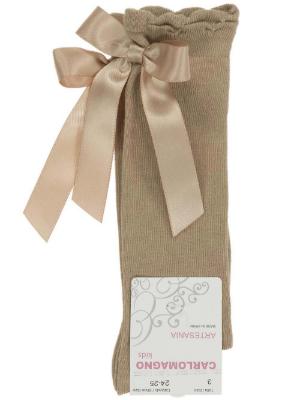 Picture of Carlomagno Socks Satin Bow Knee High - Camel