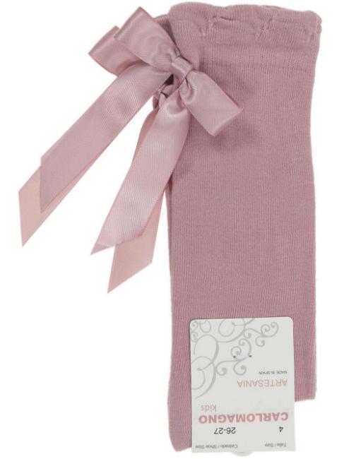Picture of Carlomagno Socks Satin Bow Knee High - Rosa Palo