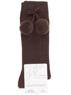 Picture of Carlomagno Socks Big Pom Pom Knee Sock - Brown