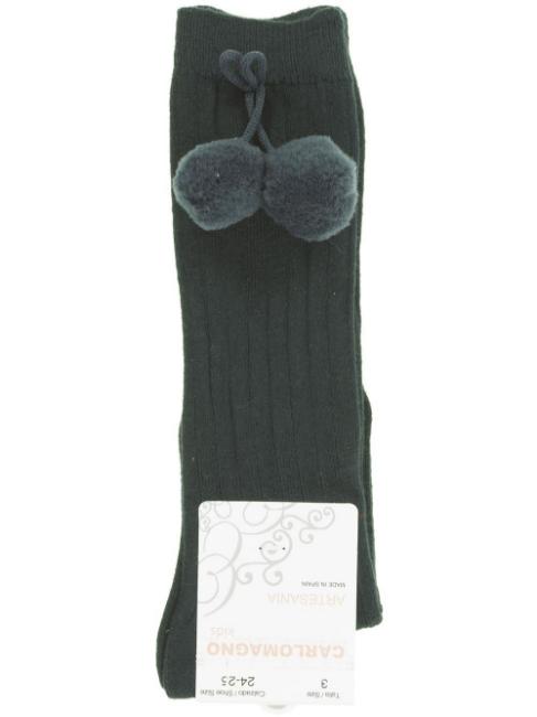 Picture of Carlomagno Socks Big Pom Pom Knee Sock - Green