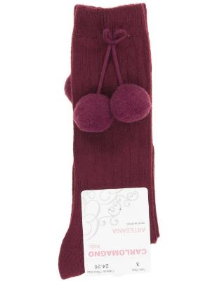 Picture of Carlomagno Socks Big Pom Pom Knee Sock - Burgundy