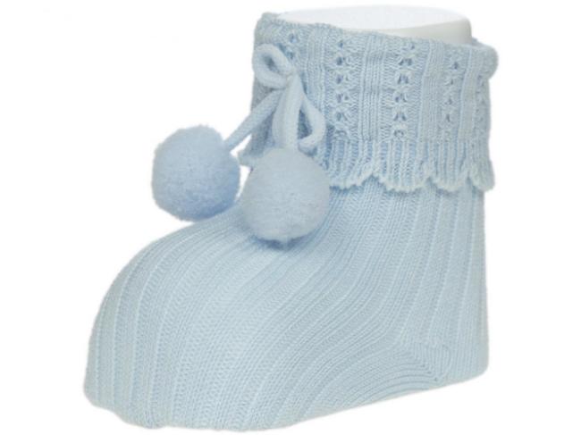 Picture of Carlomagno Socks Newborn Ribbed Pom Pom Ankle Socks - Pale Blue