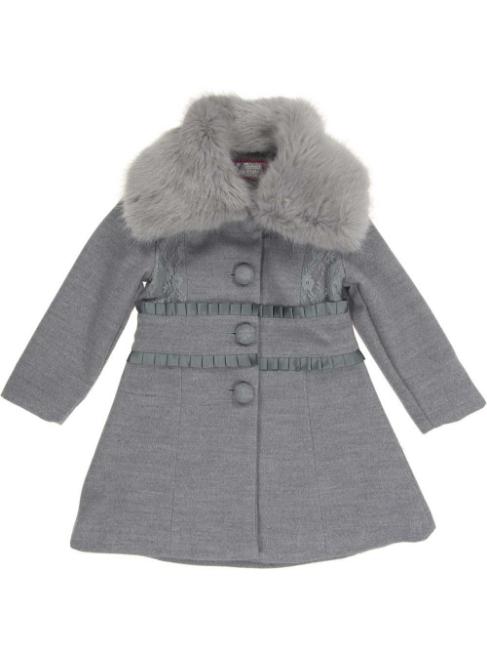 Picture of Piccola Speranza Ruffle Coat Faux Fur Collar - Grey