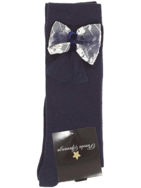 Picture of Piccola Speranza Lace & Tulle Bow Socks - Navy