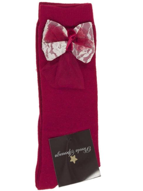 Picture of Piccola Speranza Lace & Tulle Bow Socks - Red