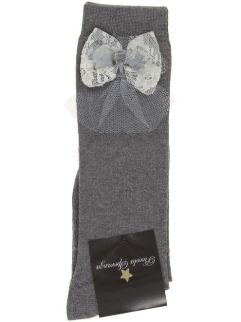 Picture of Piccola Speranza Lace & Tulle Bow Socks - Grey