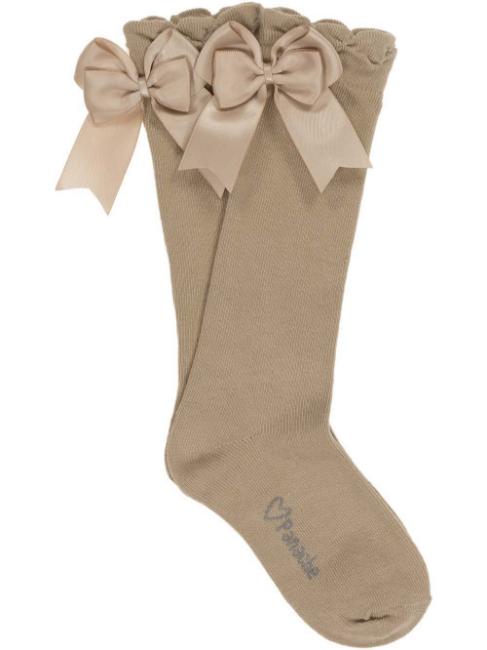 Picture of Carlomagno Socks Large Double Back Satin Bow - Camel