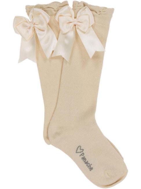Picture of Carlomagno Socks Large Double Back Satin Bow - Beige