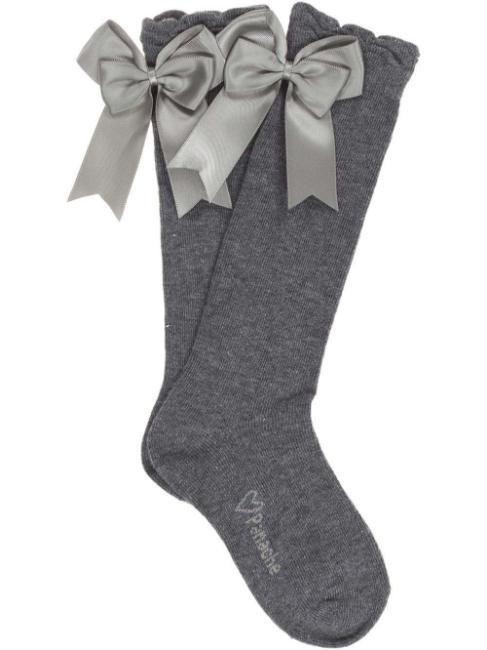 Picture of Carlomagno Socks Large Double Back Satin Bow - Grey