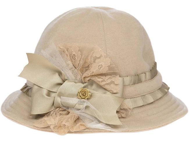 Picture of Piccola Speranza Grosgrain Ruffle Hat With Large Bow - Camel