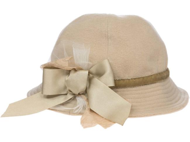 Picture of Piccola Speranza Velvet Band Hat With Large Bow -Camel
