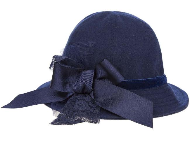 Picture of Piccola Speranza Velvet Band Hat With Large Bow - Navy