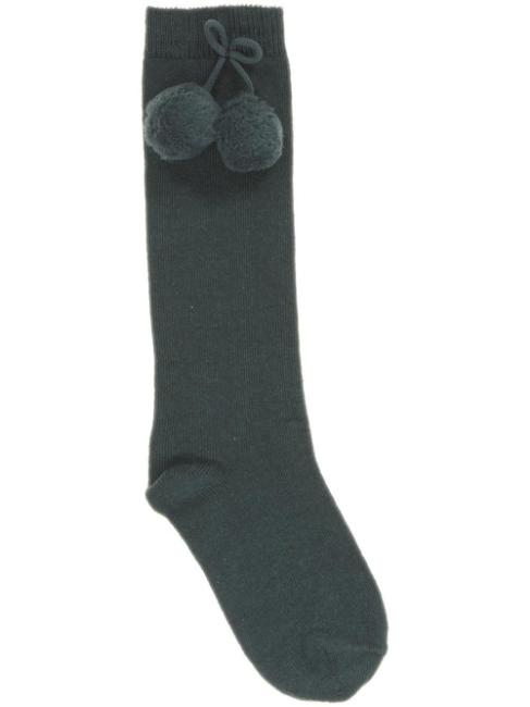 Picture of Carlomagno Socks Big Pom Pom Plain Knee Sock - Green