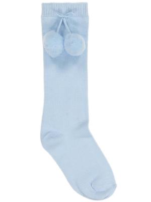 Picture of Carlomagno Socks Big Pom Pom Plain Knee Sock -  Blue
